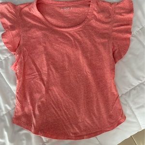 Loft XS Peachie/Red Flutter Sleeve Top